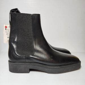 Zara unisex Square toe leather chelsea boots sz 41 US men 8